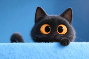 小黑猫蓝色背景4K超清全面屏车机壁纸3840x2160免费下载