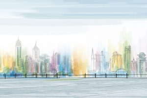 水彩城市背景
