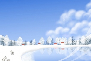 手绘卡通雪地湖面海报