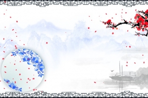 窗格梅花古典青花瓷展板背景