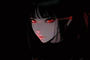 暗黑系动漫少女 红色眼睛 平板壁纸