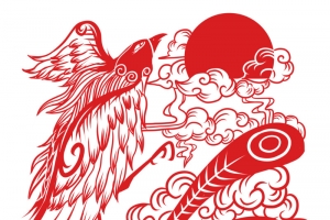 中国风红色凤凰窗花剪纸