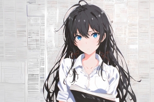 雪之下雪乃 蓝色眼睛 白色衣服 报纸墙 4K壁纸 3840x2160
