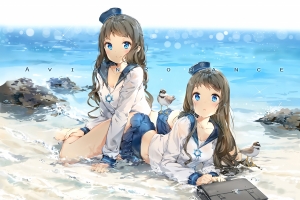 舰队 水手服 海边沙滩少女5k动漫壁纸