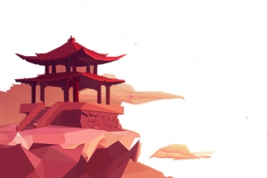 中国风亭台建筑卡通背景