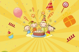 黄色卡通扁平化生日派对背景素材
