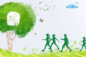 绿色清新剪影健步走运动海报背景素材