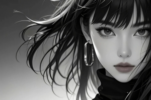 暗黑系 长头发动漫美女 3440x1440带鱼屏壁纸