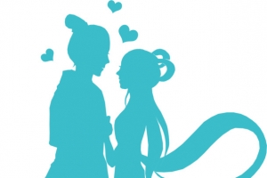 蓝色七夕情人剪影