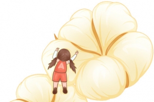 手绘秋天卡通棉花和女孩