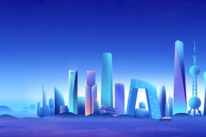 蓝色城市建筑背景banner