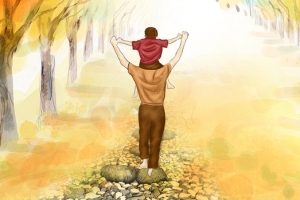 父爱如山手绘漫画风黄色背景