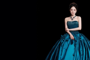 杨幂 蓝色长礼服裙子高清美女3440x1440带鱼屏壁纸