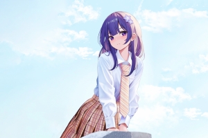 动漫女孩紫发 紫色眼睛 领带 天空 4K壁纸