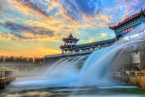 中国建筑喷泉背景图
