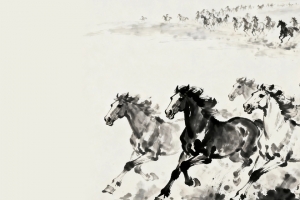 2026万马奔腾 水墨画 3440x1440带鱼屏壁纸