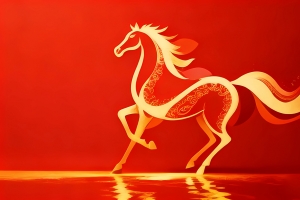 2026马年图片 红色背景 简约马图案 4K壁纸