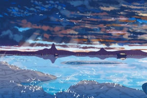 手绘插画蓝色梦想