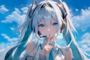 蓝天下的初音未来 嘘手势 4k壁纸3840x2400