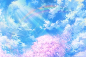 蓝天白云樱花树日本动漫场景太阳光光效