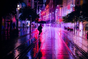 街道 夜晚 剪影 霓虹灯 深色 4k壁纸 3840x2160