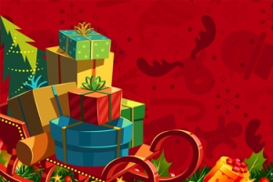 圣诞老人礼盒小清新简约红色banner
