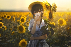 唯美花海姑娘与向日葵车机壁纸 4K超清3840x2400便携设备高清免费下载