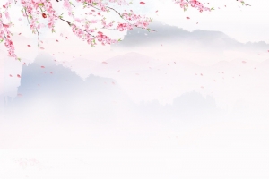 桃花浪漫远山建筑H5背景