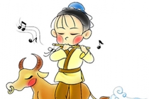 创意合成手绘牛郎放牛白云