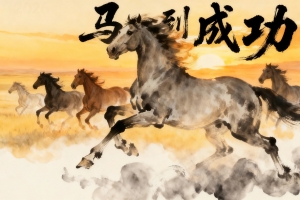 2026马到成功 高大帅气骏马 草原奔跑 水墨风 4k壁纸