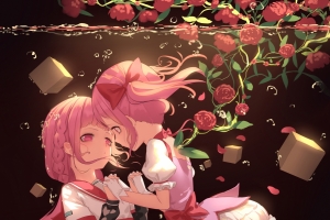 水下可爱动漫姐妹少女手机壁纸