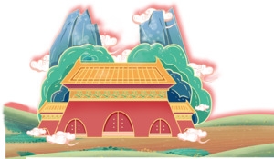 国潮风古建筑山云