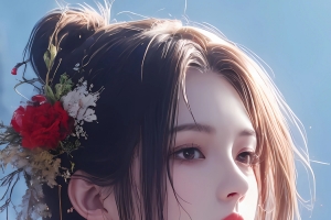 古风美女红衣红花4K手机壁纸全屏