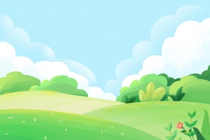 春天草地植物白云 绿色小清新背景 绘画风景 4K壁纸