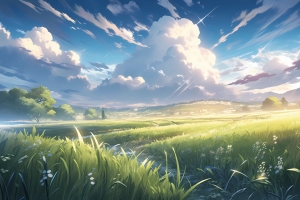 天空风景 云 绿色草地 树 4k壁纸 3840*2160