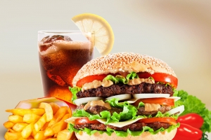 汉堡薯条美食海报背景模板