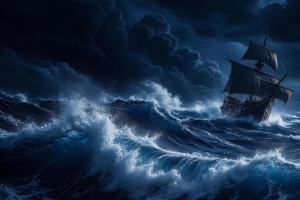 海浪乌云帆船 3440x1440超清带鱼屏壁纸免费下载