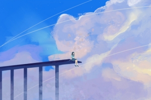 阶梯上的女孩插画