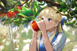 女孩 苹果 花园 动漫 艺术 4k壁纸 3840x2160