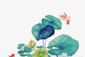 水彩手绘荷叶风景设计