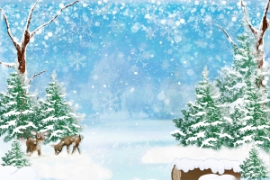 森林,鹿,树木,冬天,雪花,积雪,圣诞节4k背景图片