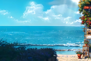 海边书店风景3440x1440带鱼屏壁纸
