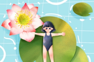 夏天女孩游泳人物插画