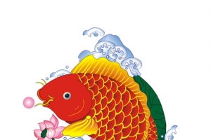 红色中国画鲤鱼素材