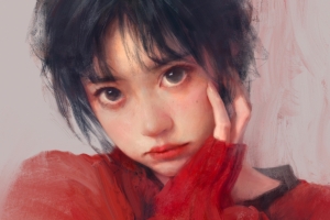 厚涂画 红衣 女子 大眼睛 4k 动漫 壁纸