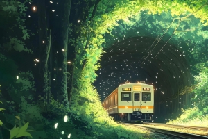 森林列车风景3440x1440带鱼屏壁纸