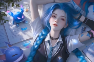 金克丝 蓝色辫子 领带 书本 4K动漫壁纸3840x2160