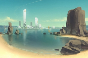 彩绘天空海面岩石