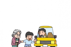 卡通礼让老人和小孩的车辆素材