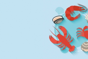 美食海鲜鱼虾扁平几何背景banner